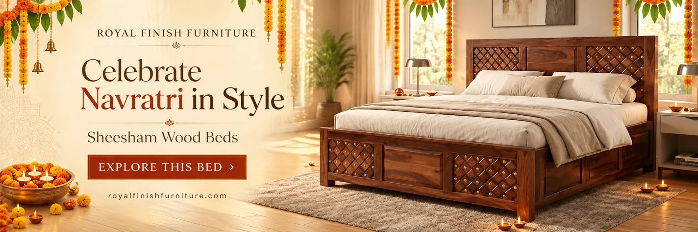 Royal Finish Furniture — Celebrate Navratri in Style: Sheesham Wood Bed with diamond lattice panels.