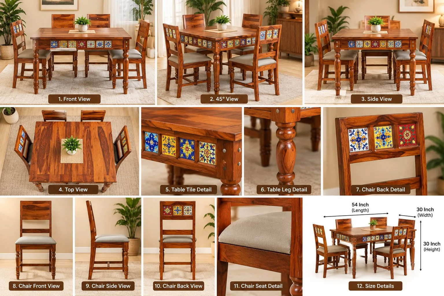 Dining set, design B — multi-angle reference sheet