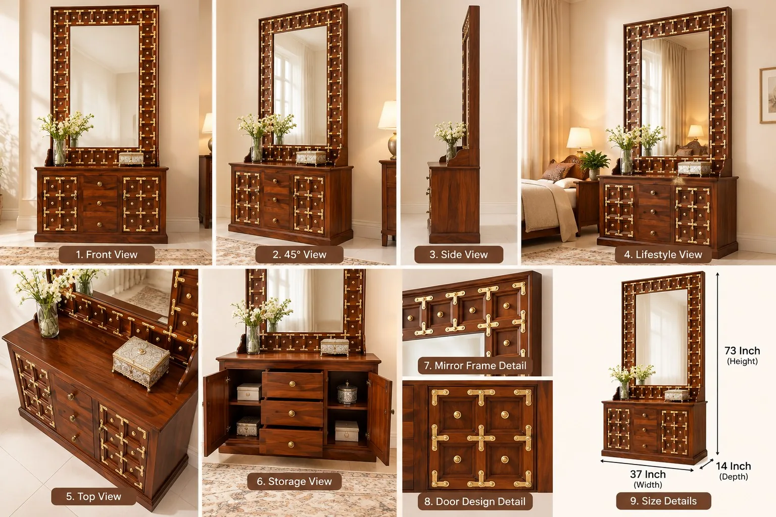 Dressing unit with mirror — multi-angle reference sheet