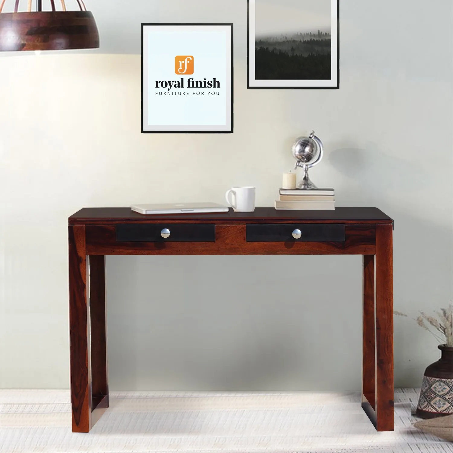 Royal Finish Two Drawer Vincent Minimal Study Table in Funriture Sheesham Wood