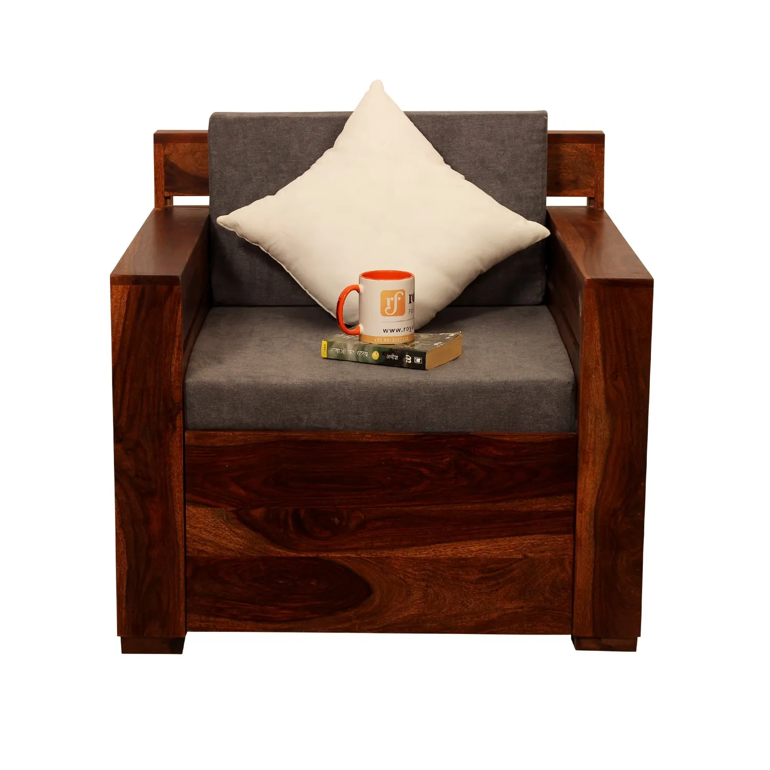 Royal Finish MirageMingle 1 Seater Sofa With Cushions wooden sofa set image 3