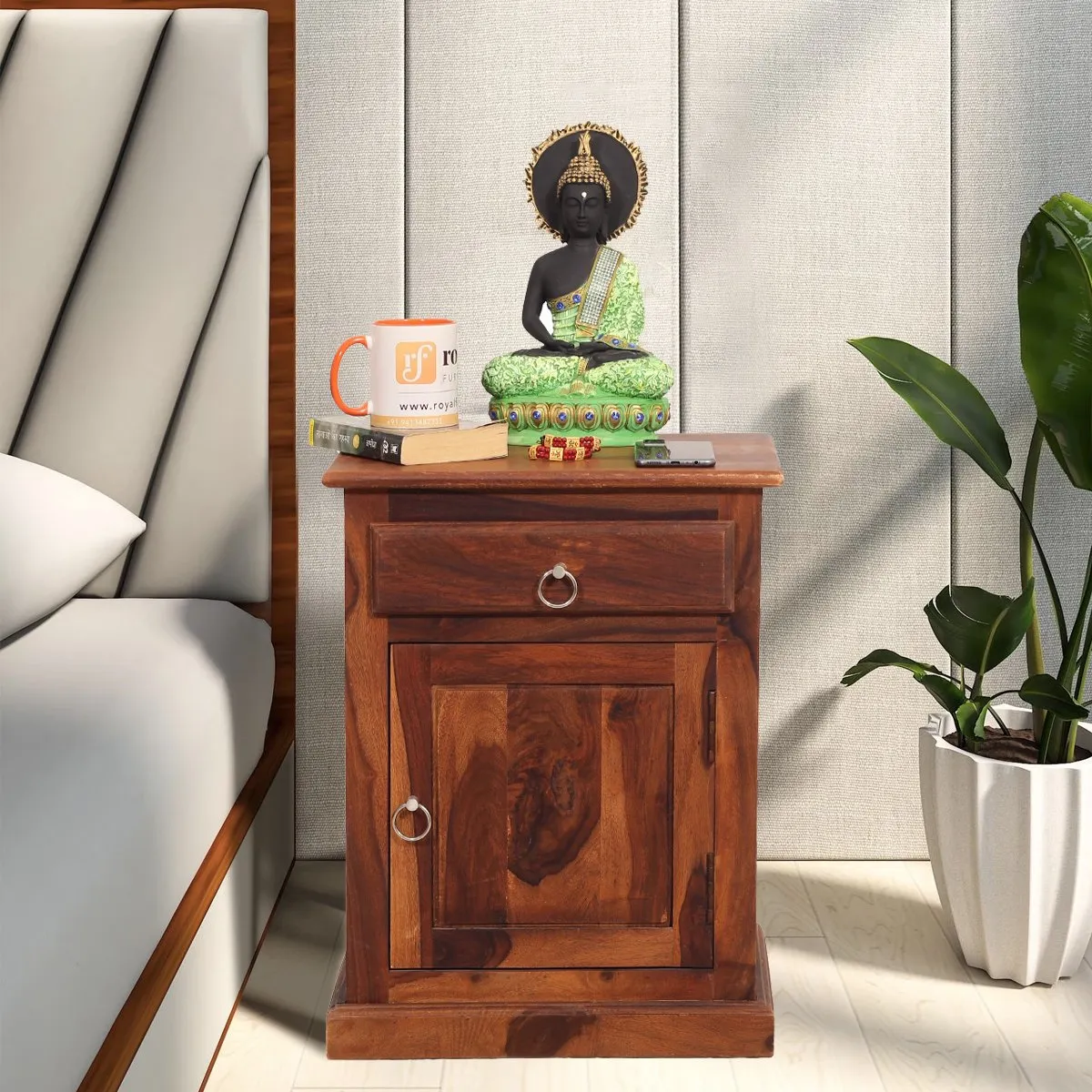 Royal Finish Stellar Bedside Table In Furniture Sheesham Wood In Natural