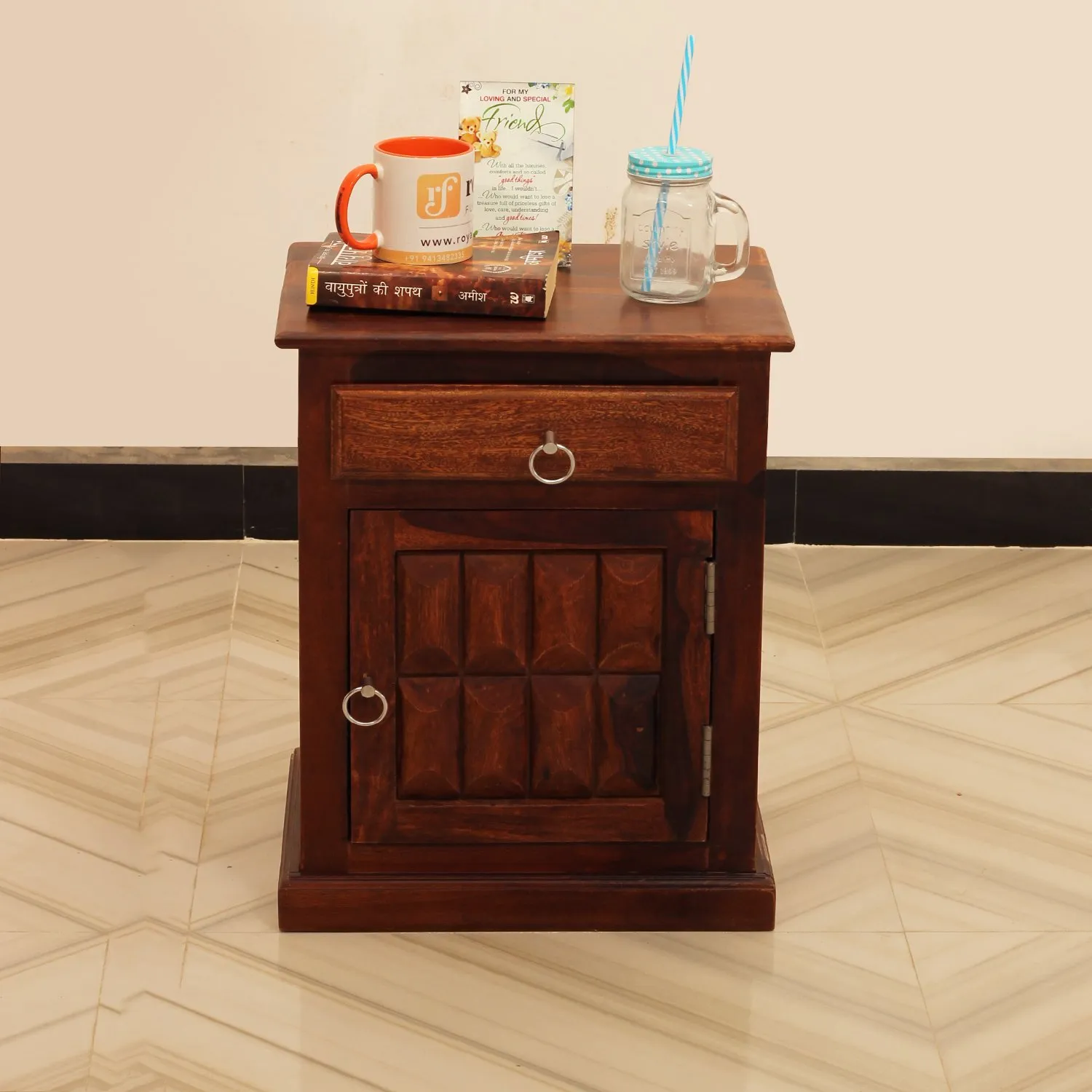 Royal Finish Celiko Bedside Table In Furniture Sheesham Wood In Natural Colour