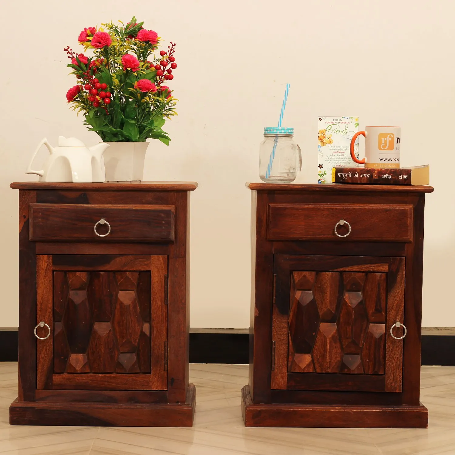 Royal Finish SouthSeista Double Bedside Table In Furniture Sheesham In Natural