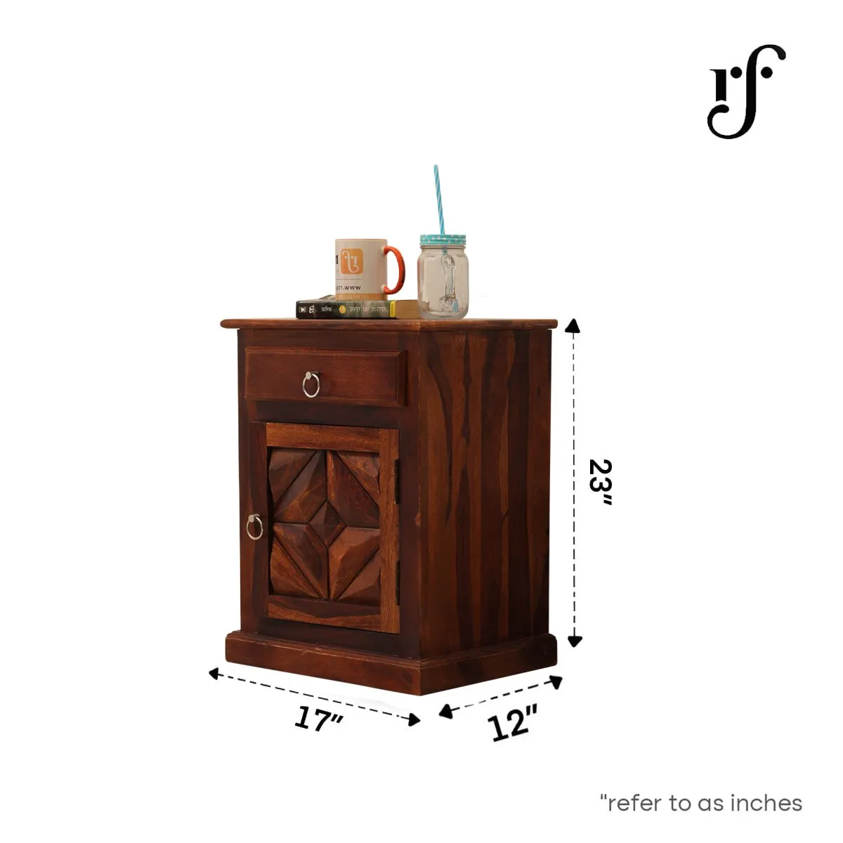Royal Finish Tranquil Bedside Table In Furniture Sheesham Wood In Natural sheesham wood bed image 3