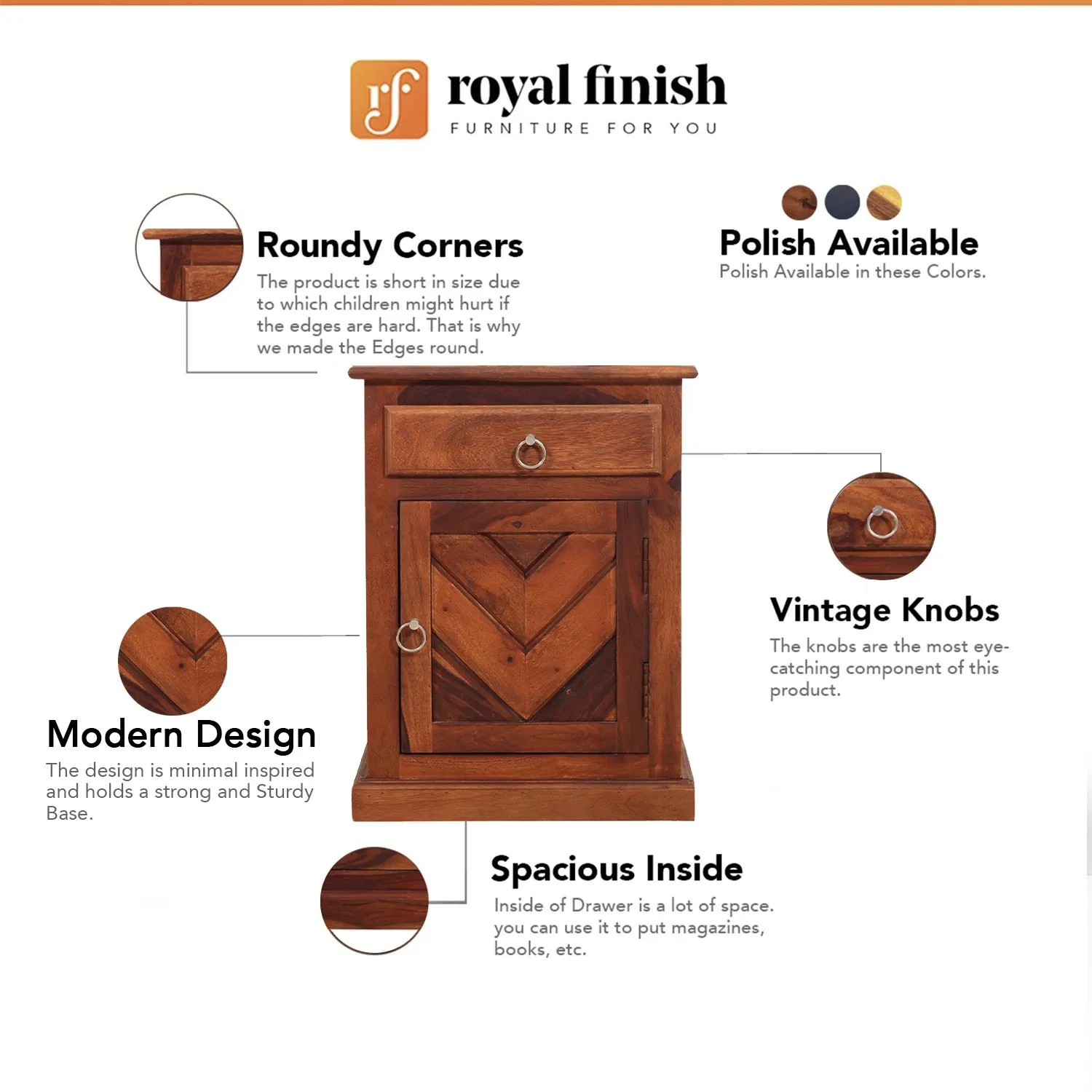 Royal Finish Vesto Bedside Table In Furniture Sheesham Wood In Natural Colour sheesham wood bed image 2